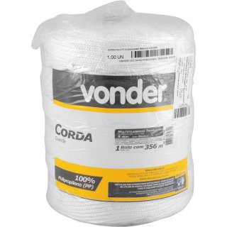 CORDA MULTIFILAMENTO TRANÇADA 5MM ROLO COM 356M BRANCA VONDER