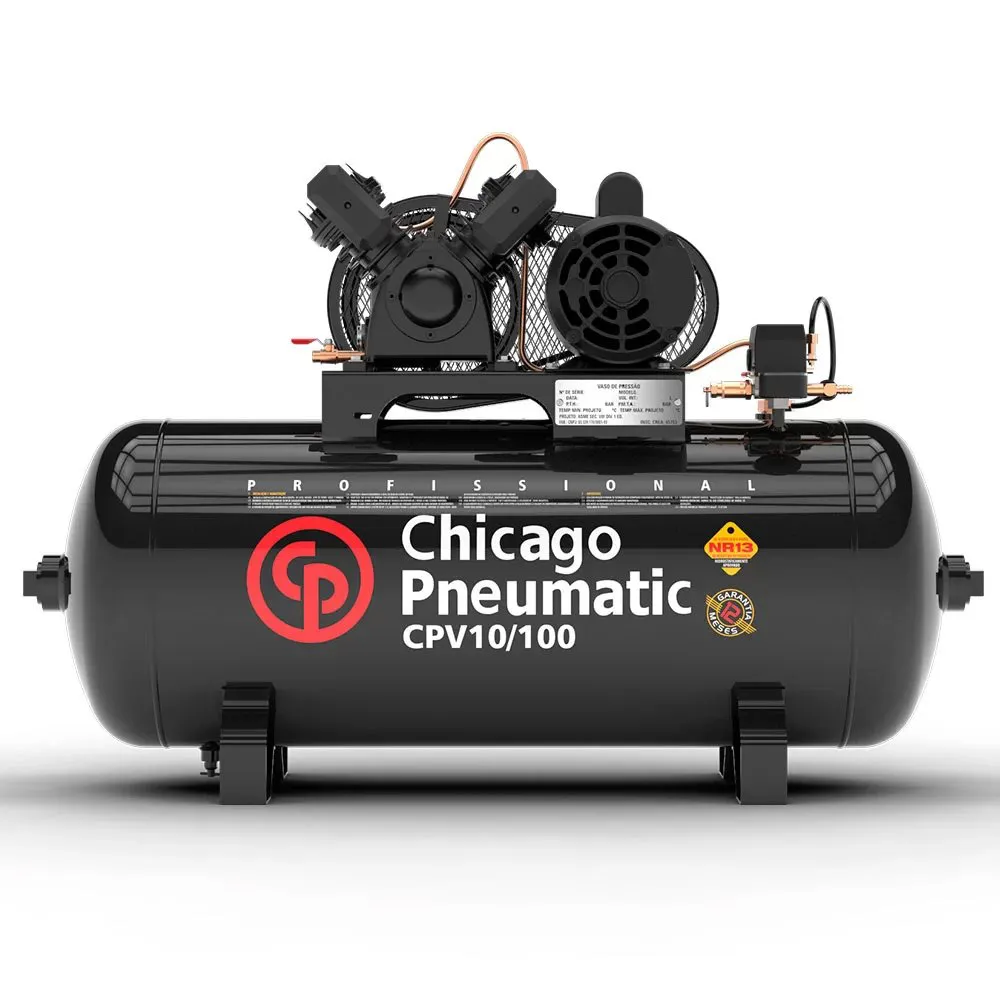 COMPRESSOR DE AR 2,0HP 10,0 PÉS 100 LITROS CPV 10/100  BIV CHICAGO PNEUMATIC