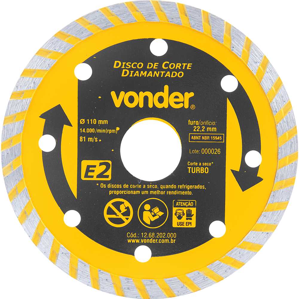 DISCO DIAMANTADO 110X22MM TURBO E2 VONDER