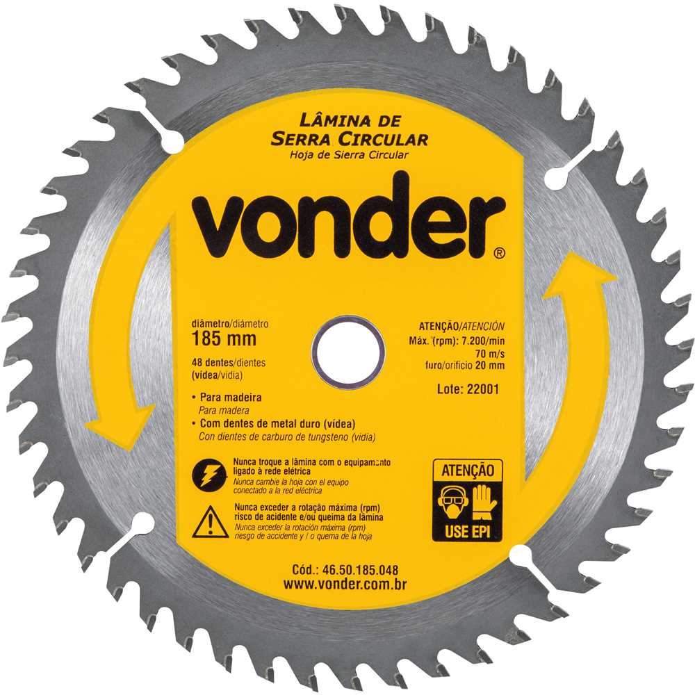 DISCO PARA SERRA CIRCULAR COM VID 185MM 48 DENTES VONDER