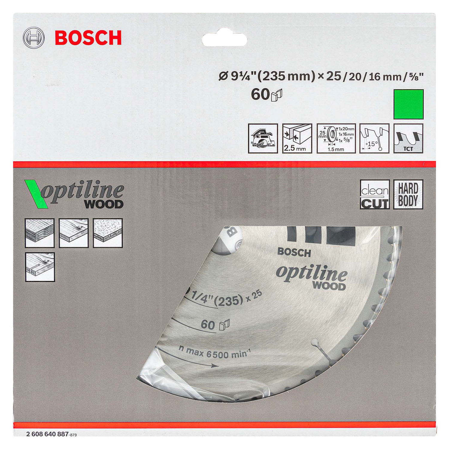 DISCO PARA SERRA CIRCULAR COM VID 235MM 60 DENTES BOSCH