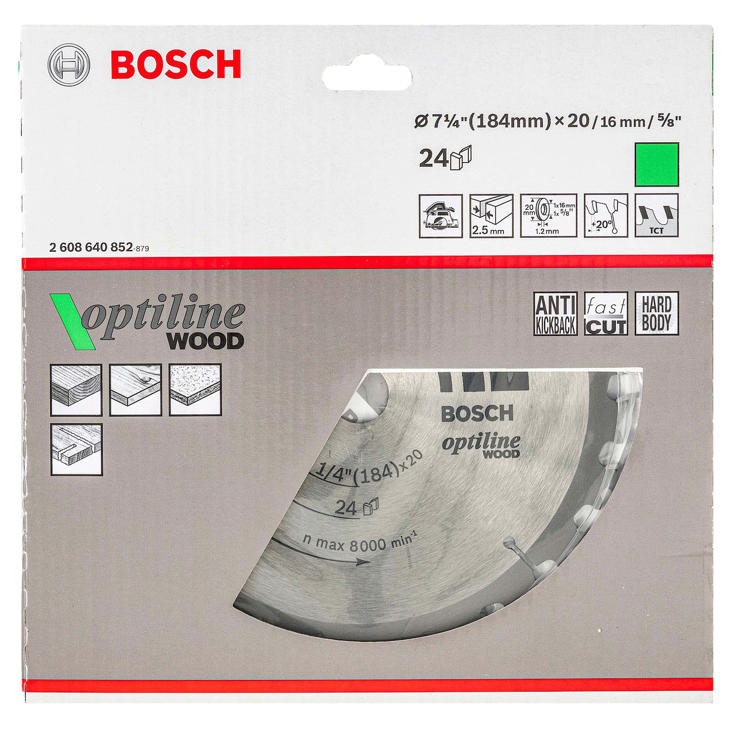 DISCO PARA SERRA CIRCULAR COM VID 180MM 24 DENTES BOSCH